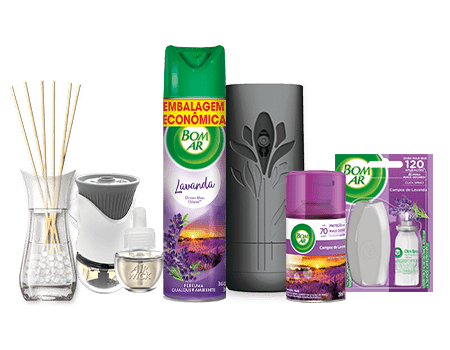 Produtos Bom Ar® com fragrância de lavanda