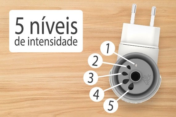 Bom Ar® Difusor Elétrico possui 5 níveis de intensidade